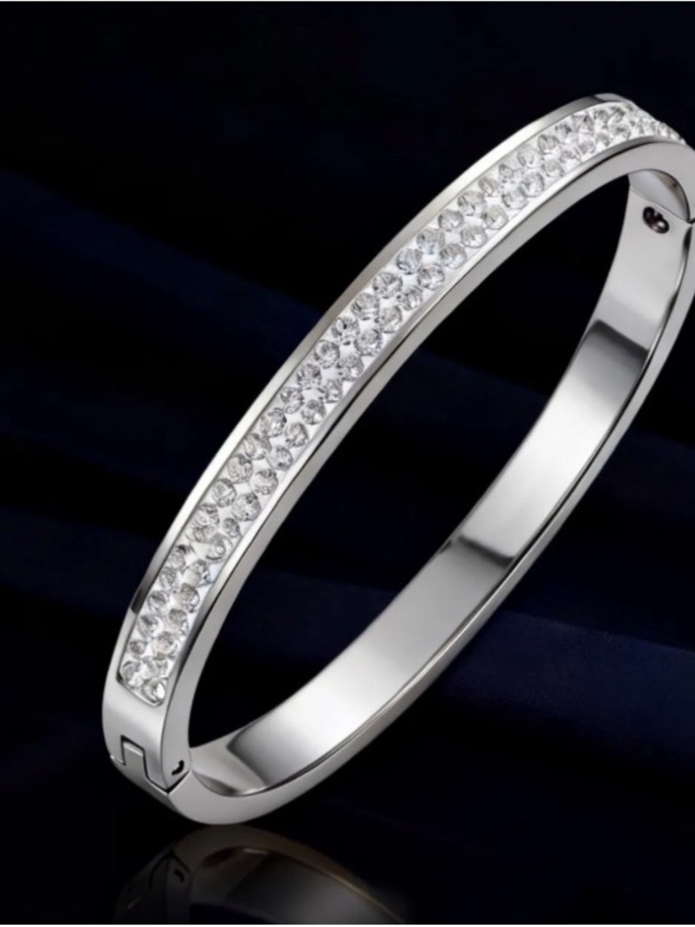 Titanium Steel Zirconia Pavé Hinged Bangle Bracelet - Women Jewelry 6 mm